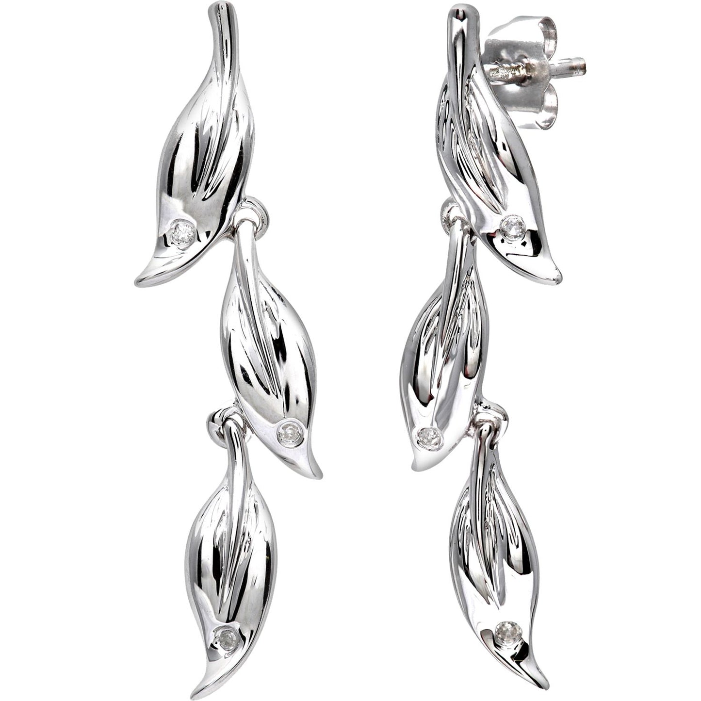 9ct White Gold  Round 3pts Diamond Leaf Drop Earrings - PE0AXL3241W