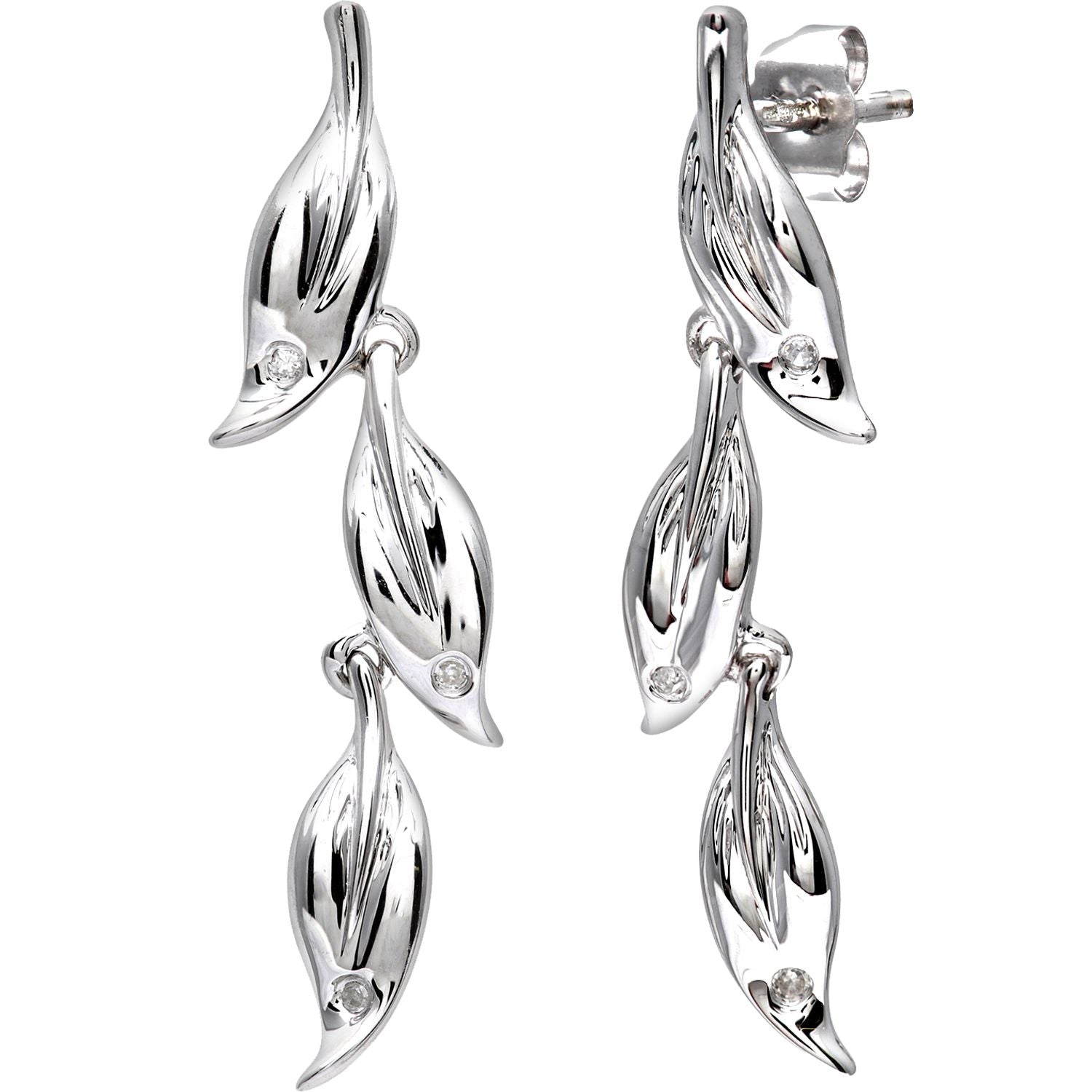 9ct White Gold  Round 3pts Diamond Leaf Drop Earrings - PE0AXL3241W