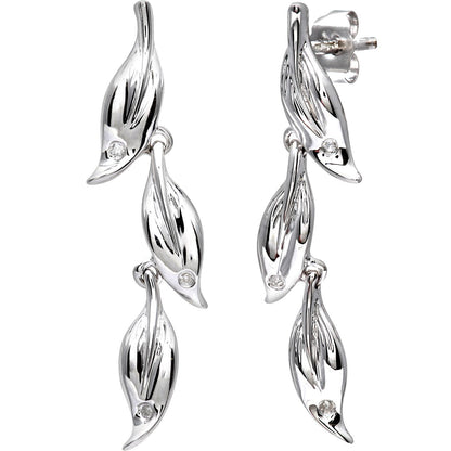 9ct White Gold  Round 3pts Diamond Leaf Drop Earrings - PE0AXL3241W