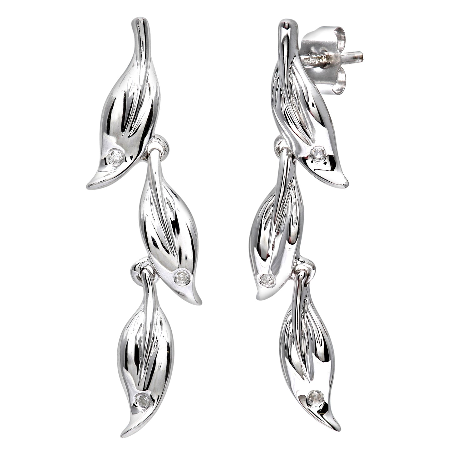 9ct White Gold  Round 3pts Diamond Leaf Drop Earrings - PE0AXL3241W