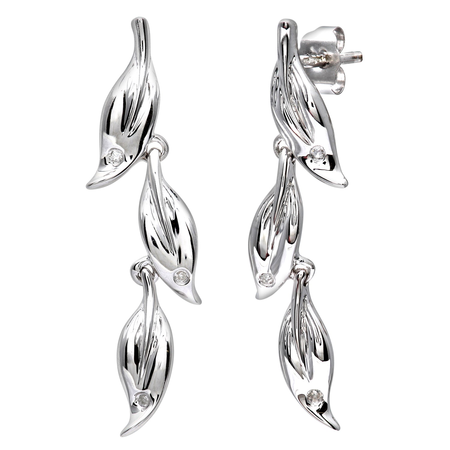 9ct White Gold  Round 3pts Diamond Leaf Drop Earrings - PE0AXL3241W