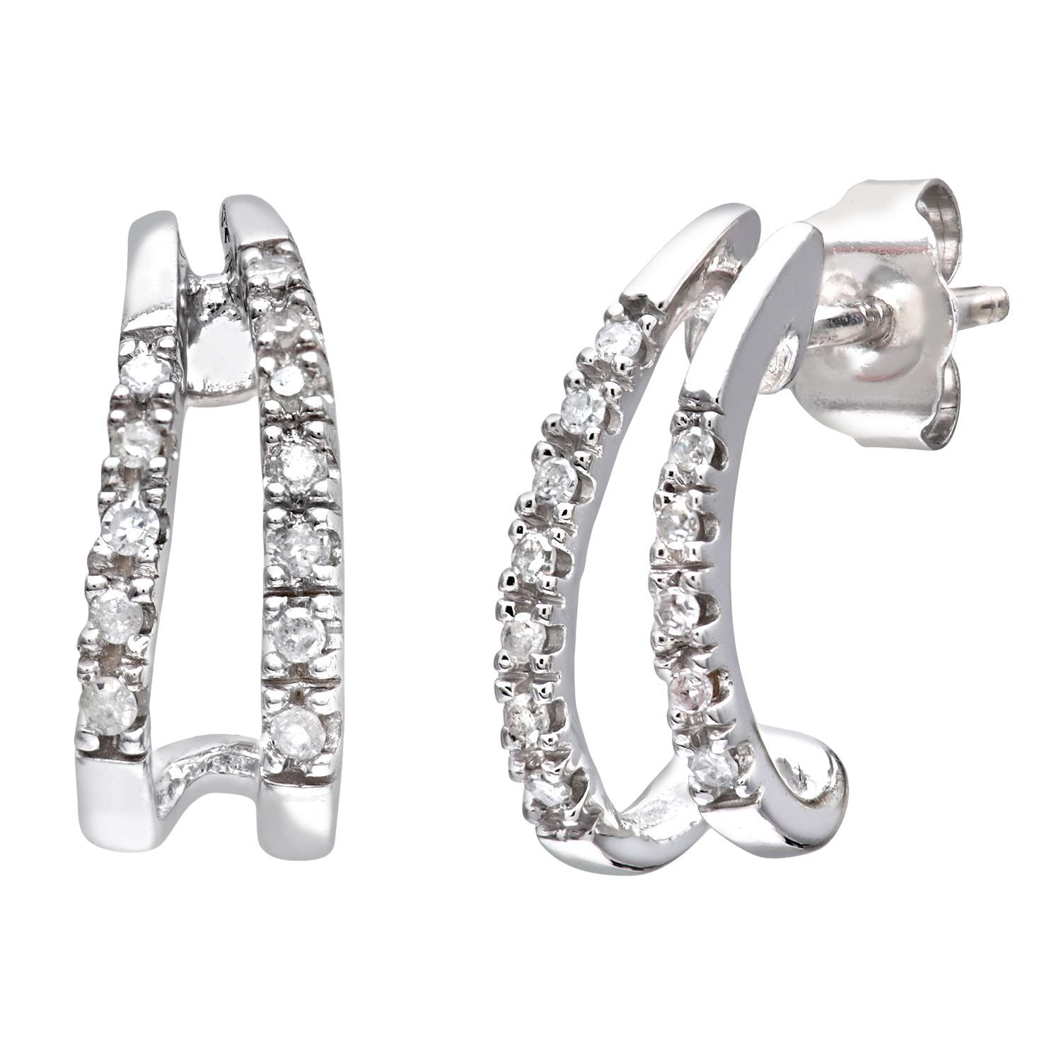 9ct White Gold  Round 10pts Diamond Split Fins Drop Earrings - PE0AXL3359W