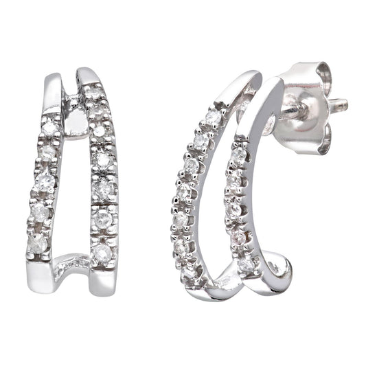 9ct White Gold  Round 10pts Diamond Split Fins Drop Earrings - PE0AXL3359W