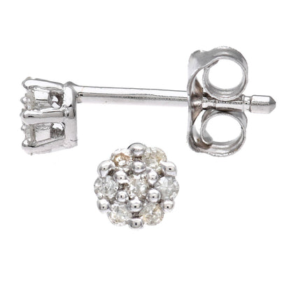 9ct White Gold  Round 7pts Diamond Cluster Stud Earrings - PE0AXL3380W