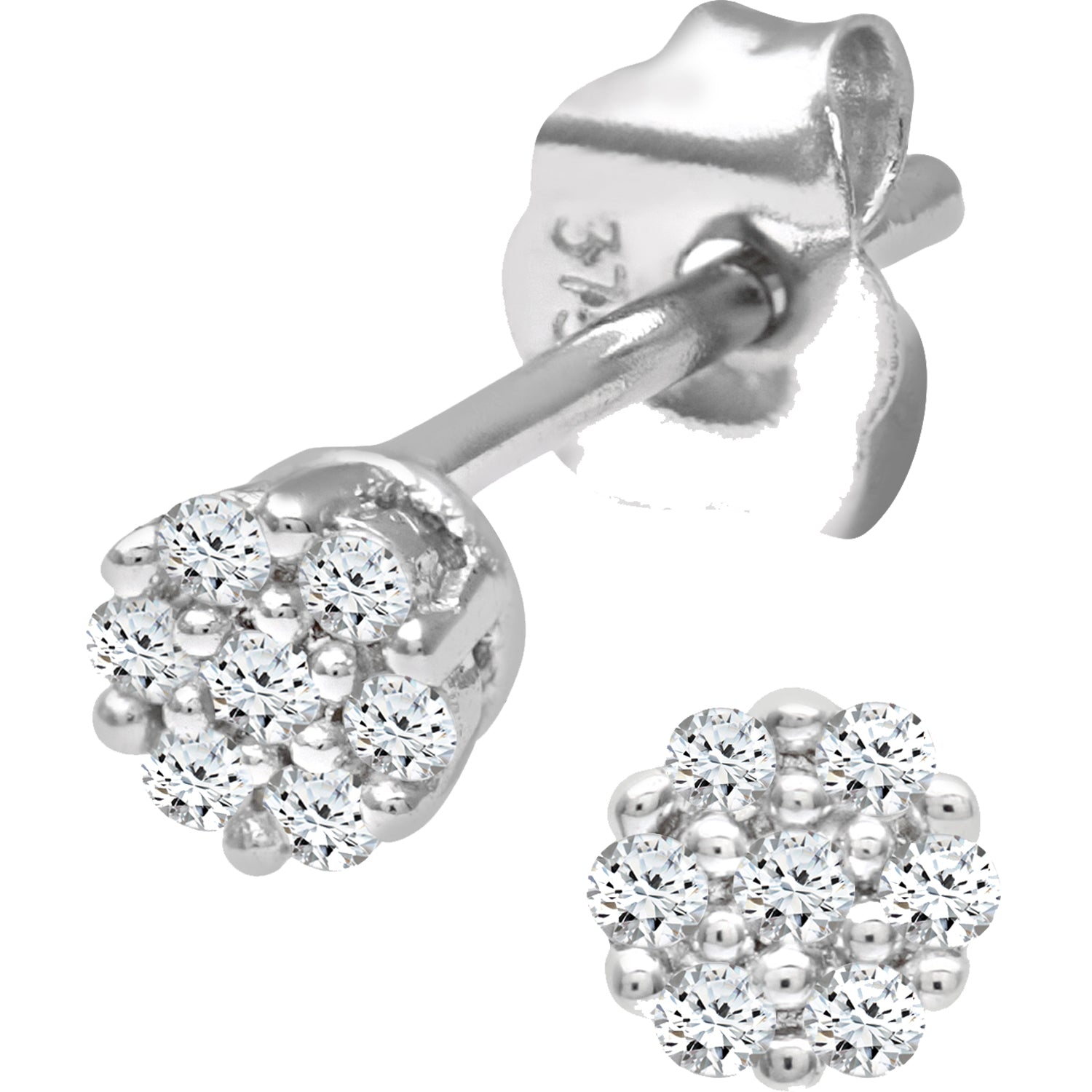 9ct White Gold  Round 7pts Diamond Cluster Stud Earrings - PE0AXL3380W