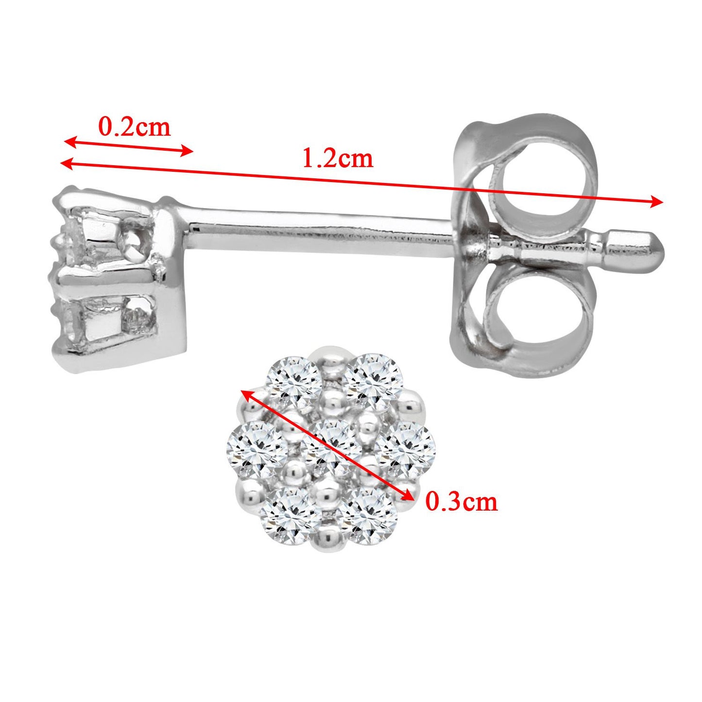 9ct White Gold  Round 7pts Diamond Cluster Stud Earrings - PE0AXL3380W