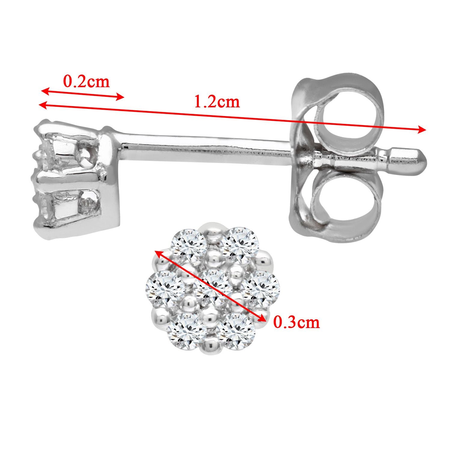 9ct White Gold  Round 7pts Diamond Cluster Stud Earrings - PE0AXL3380W