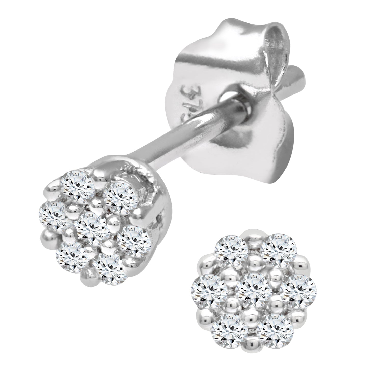 9ct White Gold  Round 7pts Diamond Cluster Stud Earrings - PE0AXL3380W
