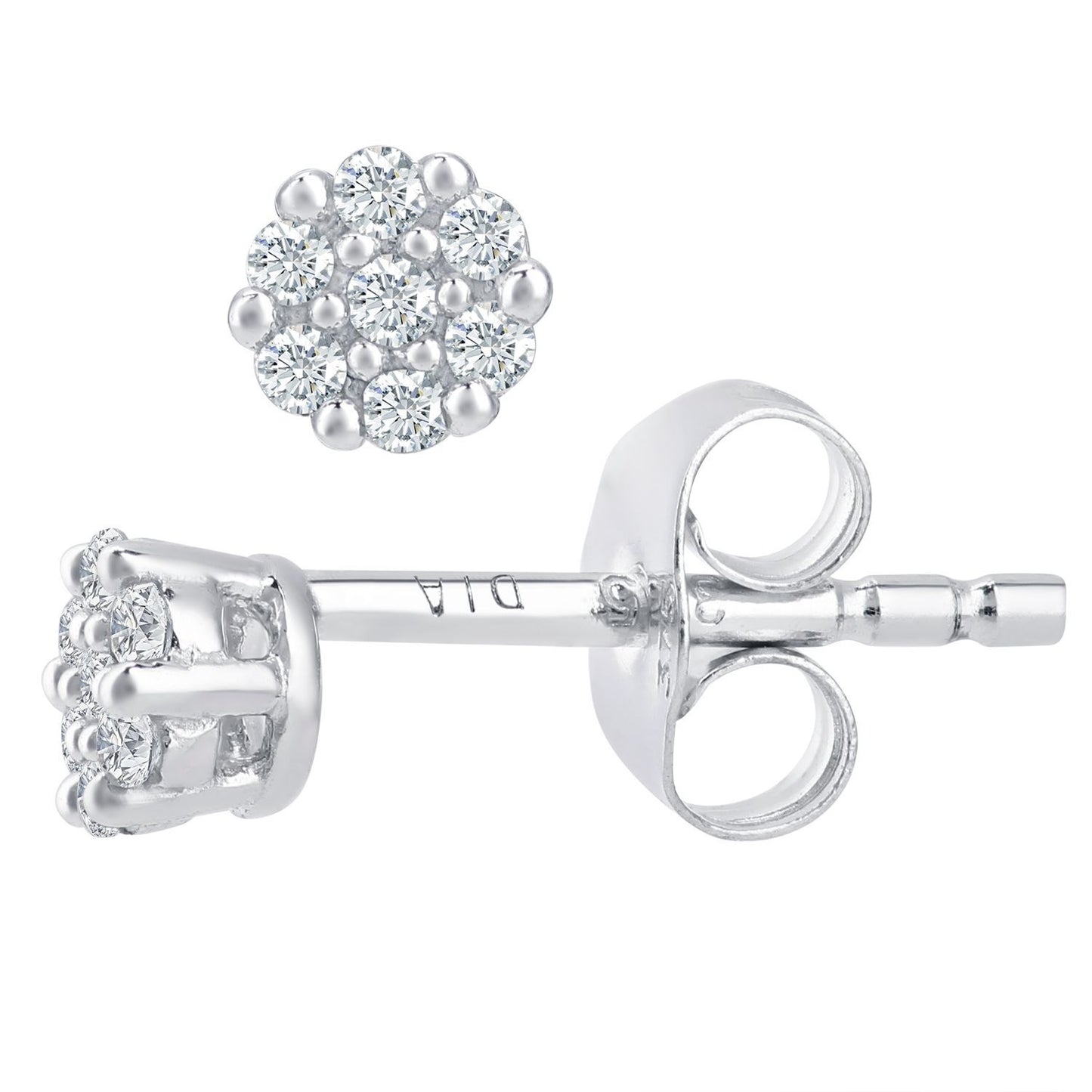 18ct White Gold  Round 7pts Diamond Cluster Stud Earrings - PE0AXL3380W18