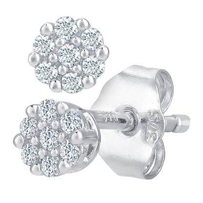 18ct White Gold  Round 7pts Diamond Cluster Stud Earrings - PE0AXL3380W18