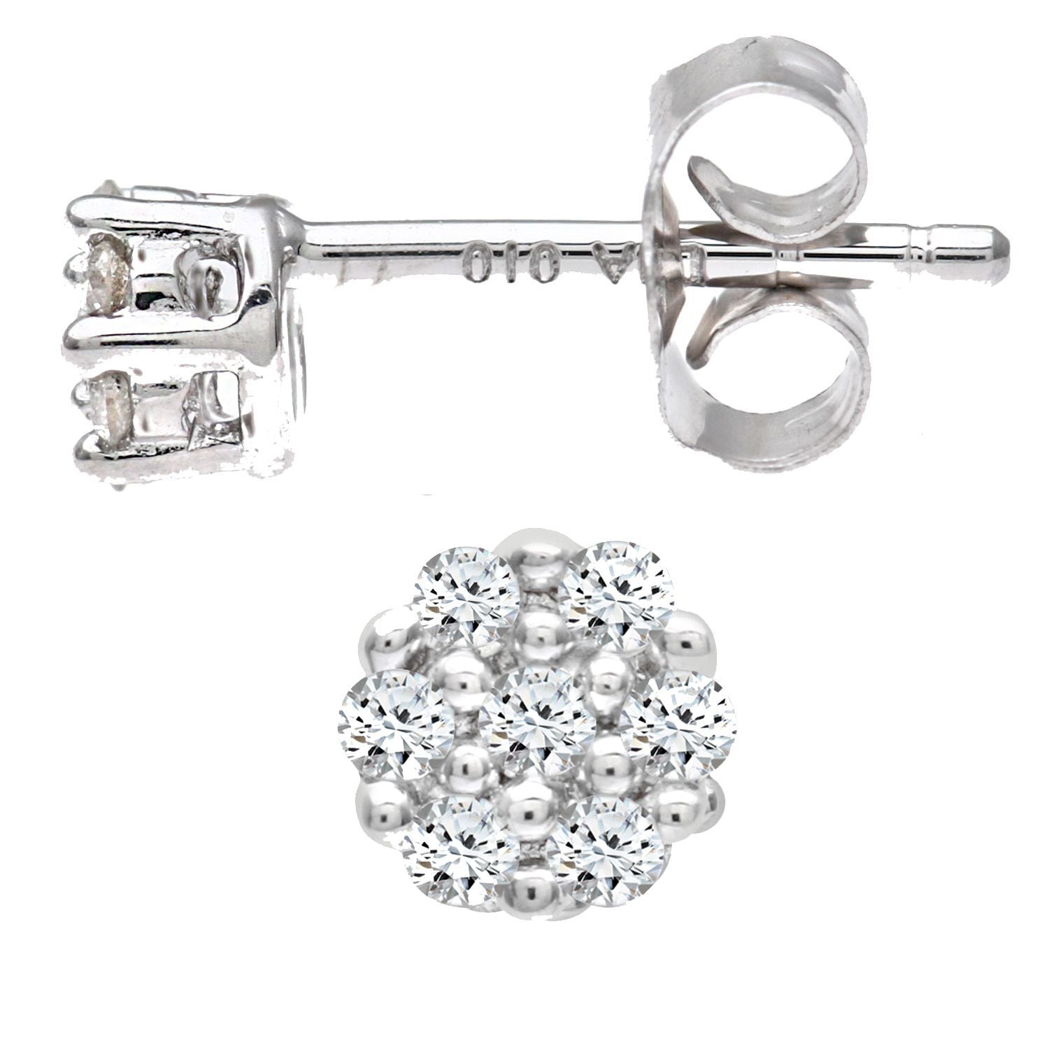 9ct White Gold  Round 10pts Diamond Cluster Stud Earrings - PE0AXL3381W