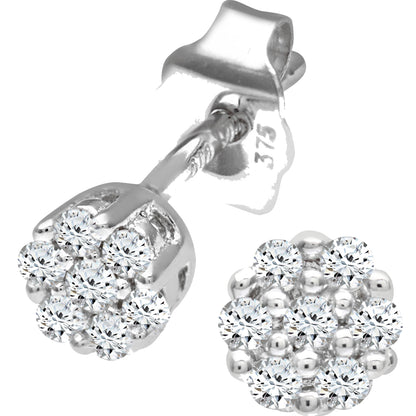 9ct White Gold  Round 10pts Diamond Cluster Stud Earrings - PE0AXL3381W