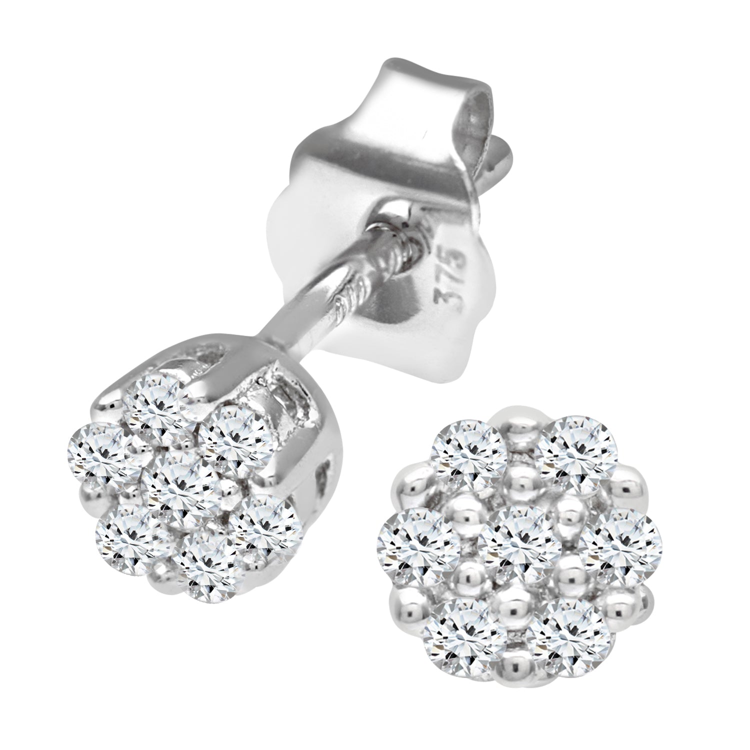 9ct White Gold  Round 10pts Diamond Cluster Stud Earrings - PE0AXL3381W