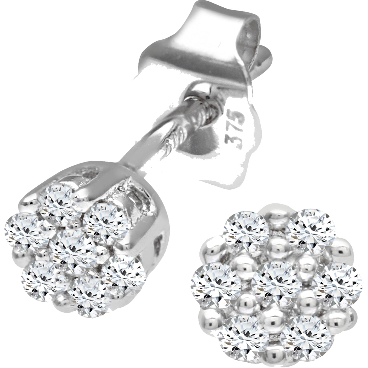 9ct White Gold  Round 15pts Diamond Cluster Stud Earrings - PE0AXL3382W