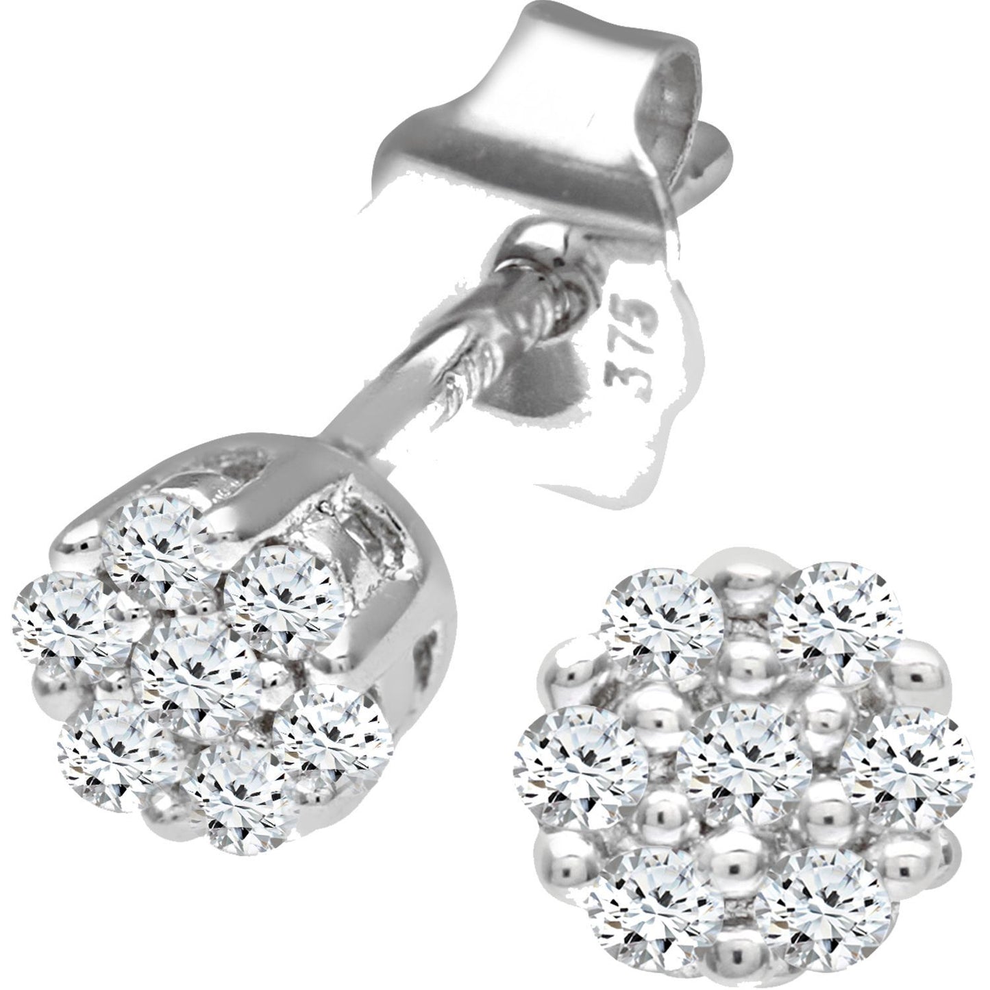9ct White Gold  Round 15pts Diamond Cluster Stud Earrings - PE0AXL3382W
