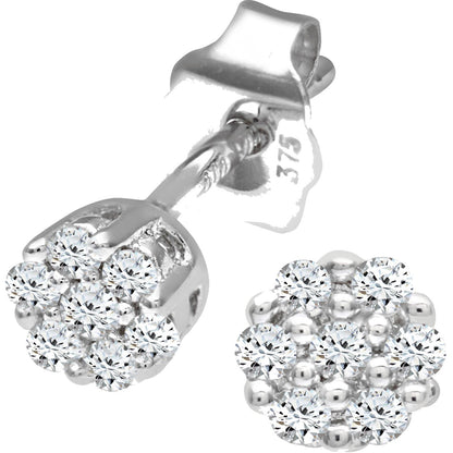 9ct White Gold  Round 15pts Diamond Cluster Stud Earrings - PE0AXL3382W