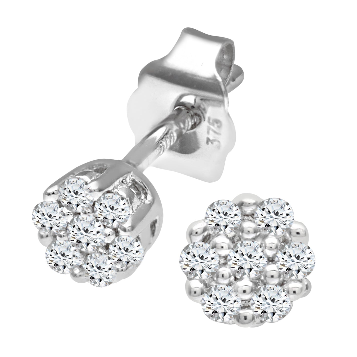 9ct White Gold  Round 15pts Diamond Cluster Stud Earrings - PE0AXL3382W