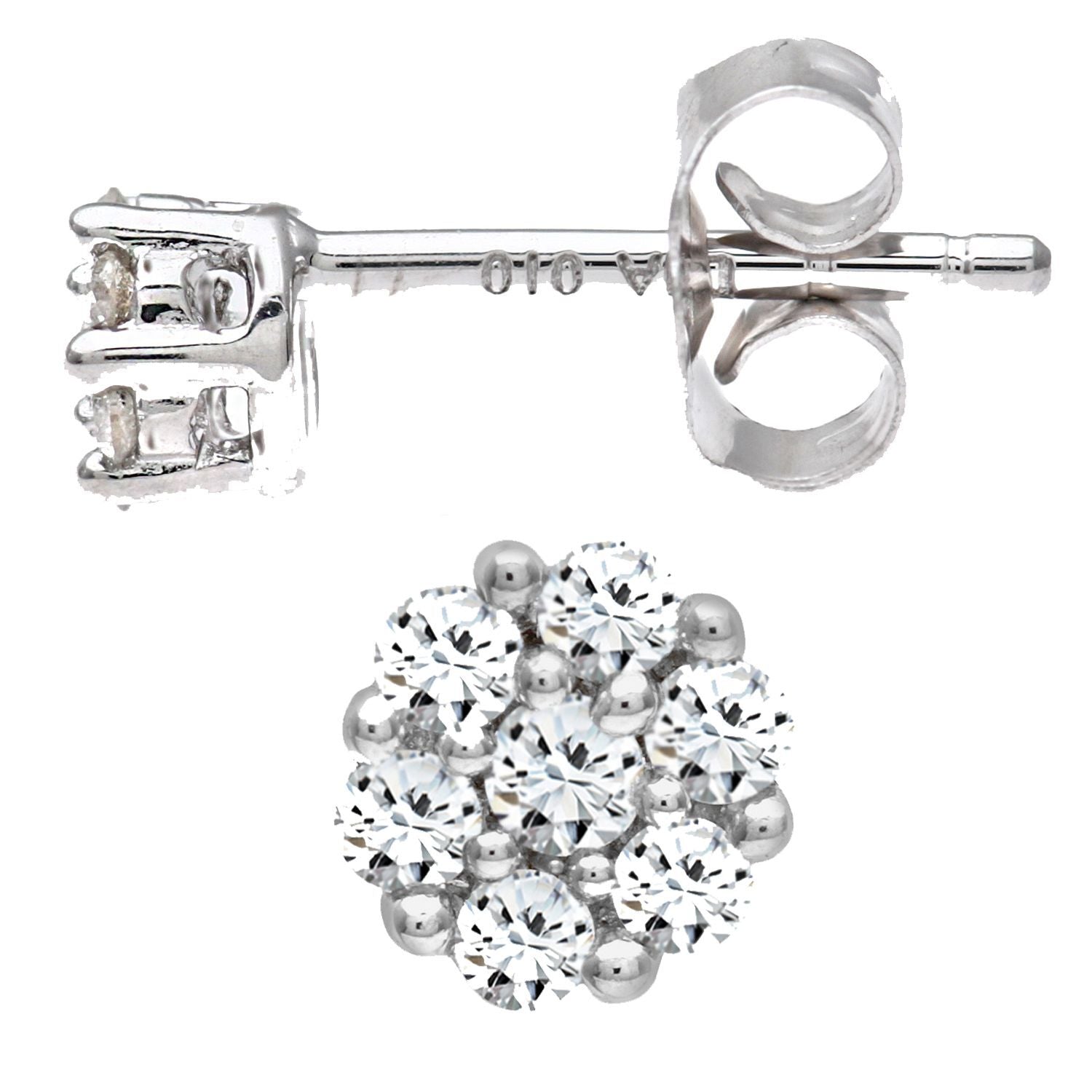 9ct White Gold  Round 20pts Diamond Cluster Stud Earrings - PE0AXL3383W
