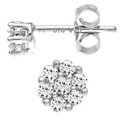 9ct White Gold  Round 20pts Diamond Cluster Stud Earrings - PE0AXL3383W
