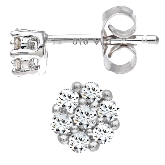 9ct White Gold  Round 20pts Diamond Cluster Stud Earrings - PE0AXL3383W