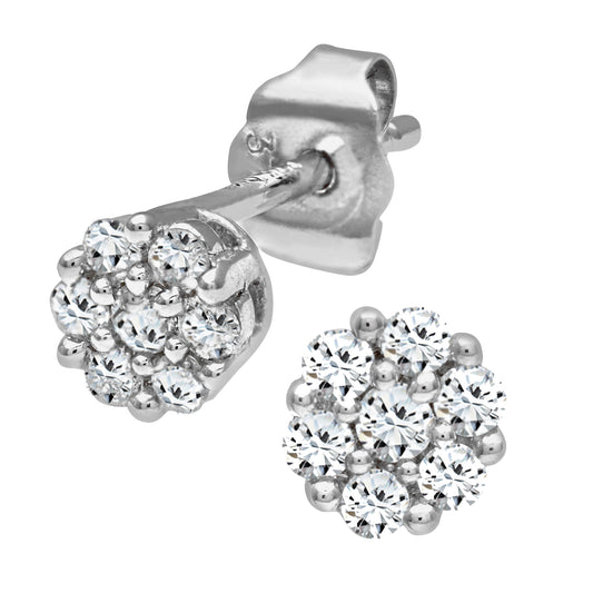 9ct White Gold  Round 20pts Diamond Cluster Stud Earrings - PE0AXL3383W