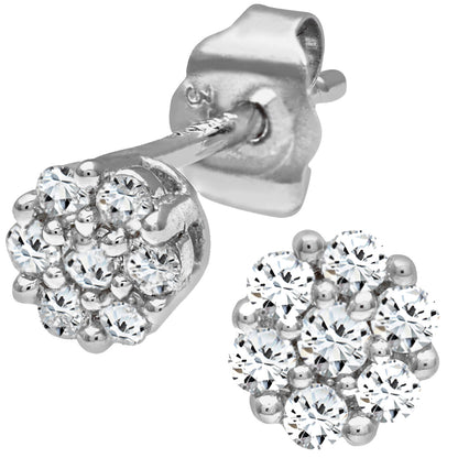 9ct White Gold  Round 1/4ct Diamond Cluster Stud Earrings - PE0AXL3384W