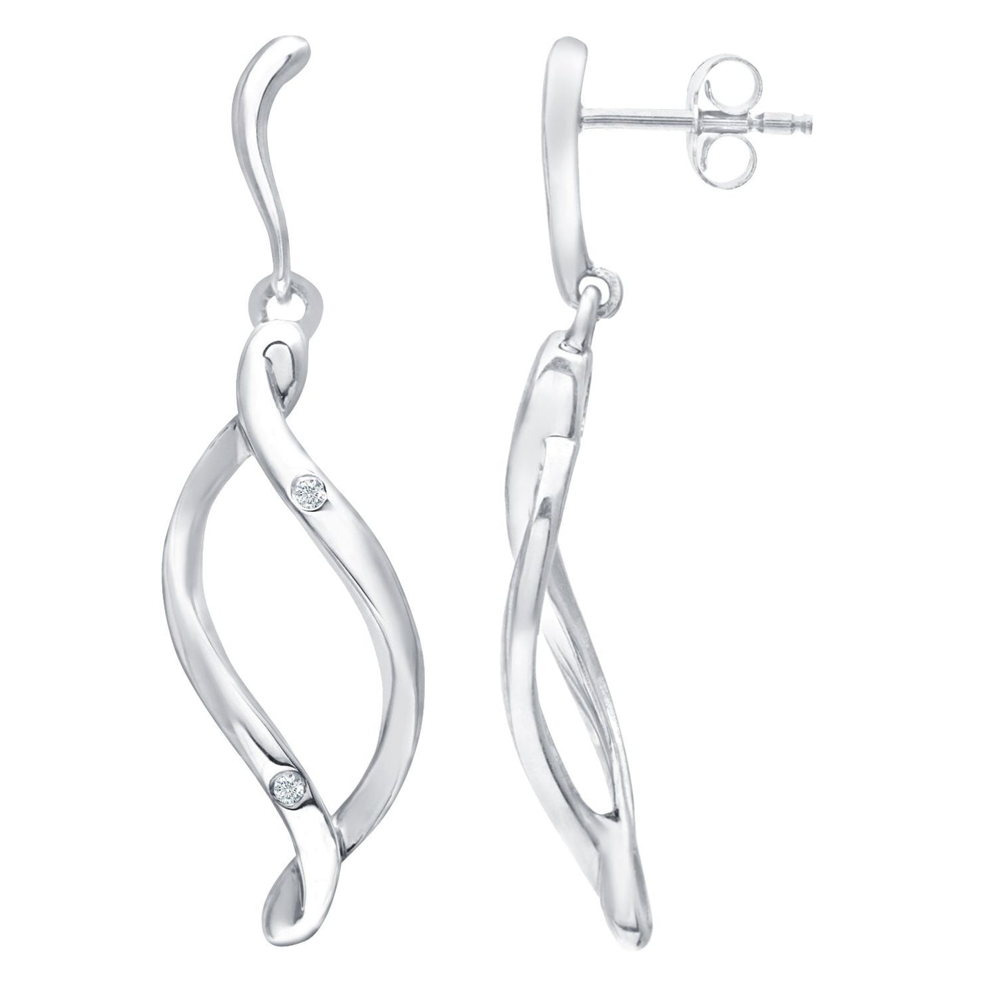 9ct White Gold  Round 2pts Diamond Twist Drop Earrings - PE0AXL3425W