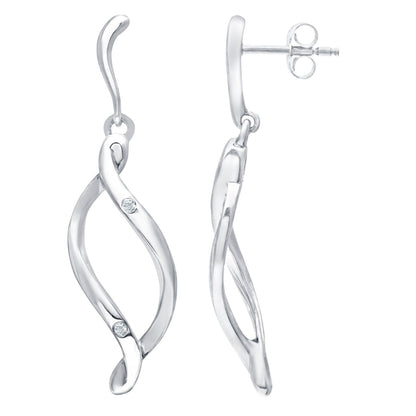 9ct White Gold  Round 2pts Diamond Twist Drop Earrings - PE0AXL3425W