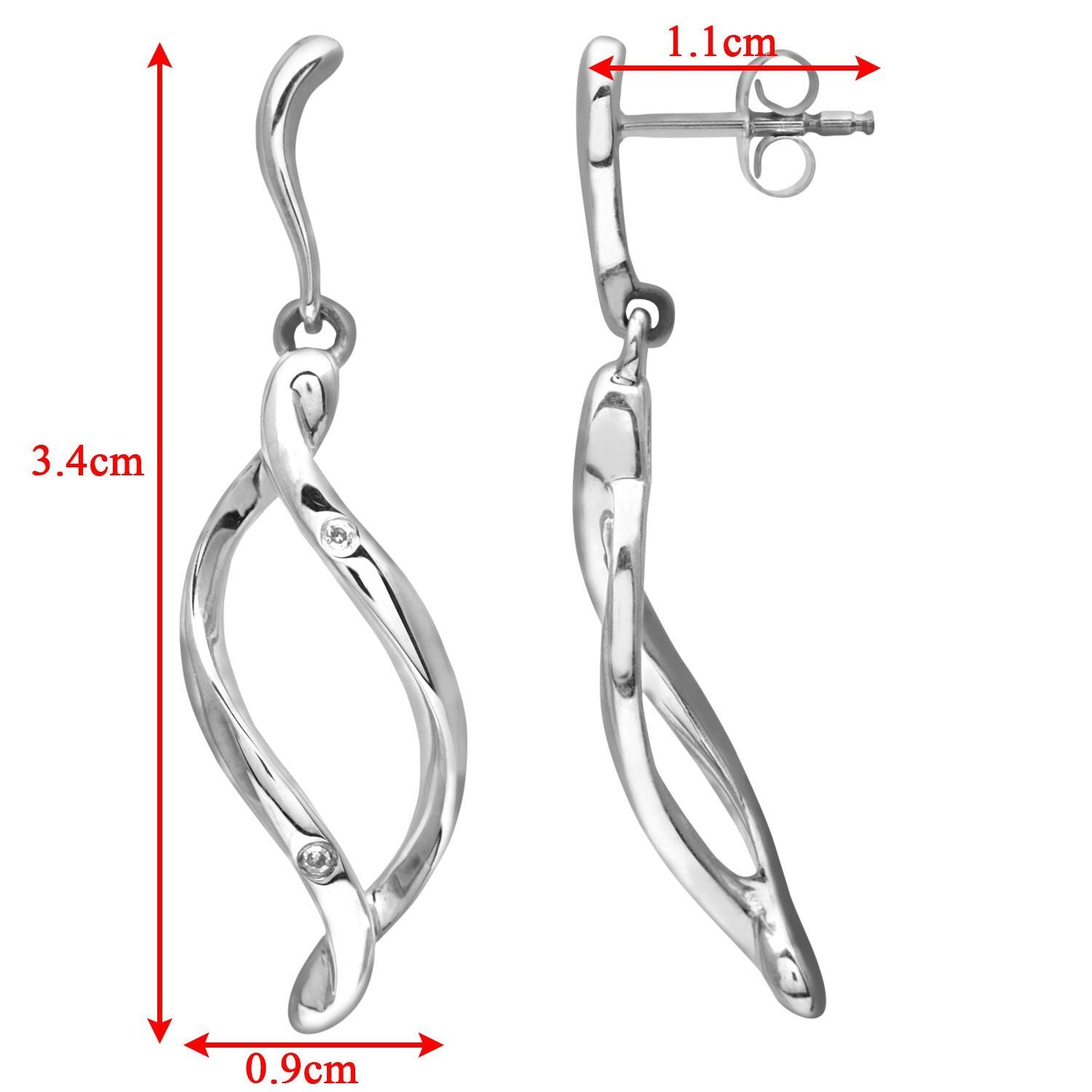 9ct White Gold  Round 2pts Diamond Twist Drop Earrings - PE0AXL3425W