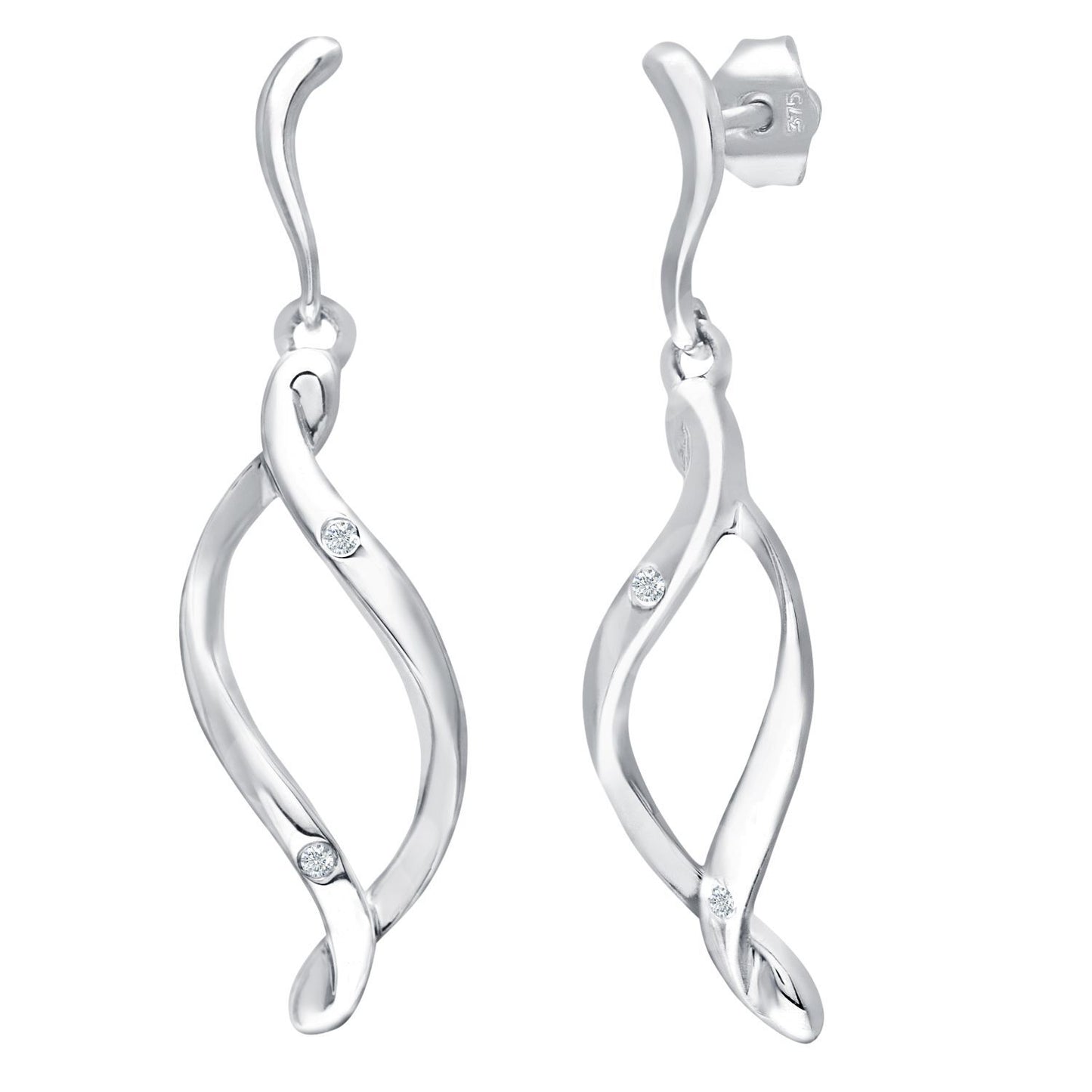 9ct White Gold  Round 2pts Diamond Twist Drop Earrings - PE0AXL3425W