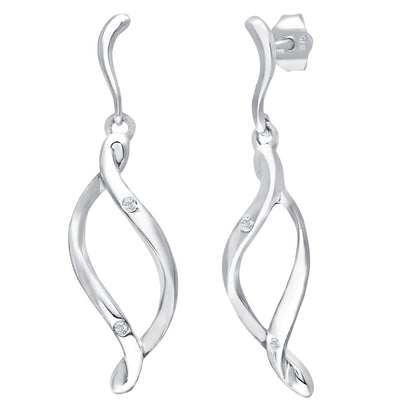 9ct White Gold  Round 2pts Diamond Twist Drop Earrings - PE0AXL3425W
