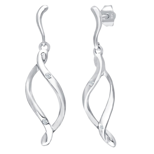 9ct White Gold  Round 2pts Diamond Twist Drop Earrings - PE0AXL3425W