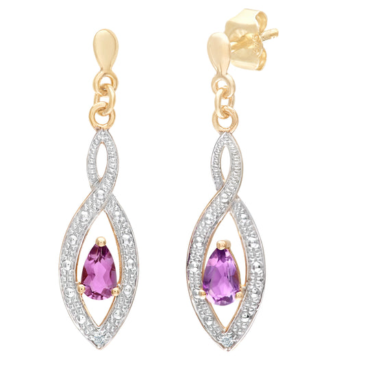 9ct Gold  1pts Diamond Pear 0.36ct Amethyst Teardrop Drop Earrings - PE0AXL3459YAM