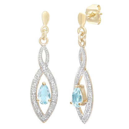 9ct Gold  Diamond Pear 1/2ct Blue Topaz Teardrop Drop Earrings - PE0AXL3459YBT