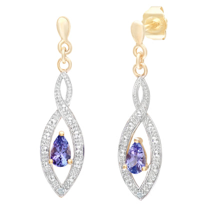 9ct Gold  1pts Diamond Pear 0.9ct Tanzanite Teardrop Drop Earrings - PE0AXL3459YTanz