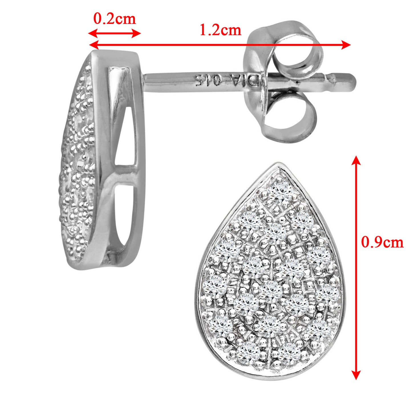 9ct White Gold  Round 15pts Diamond Teardrop Stud Earrings - PE0AXL3593W