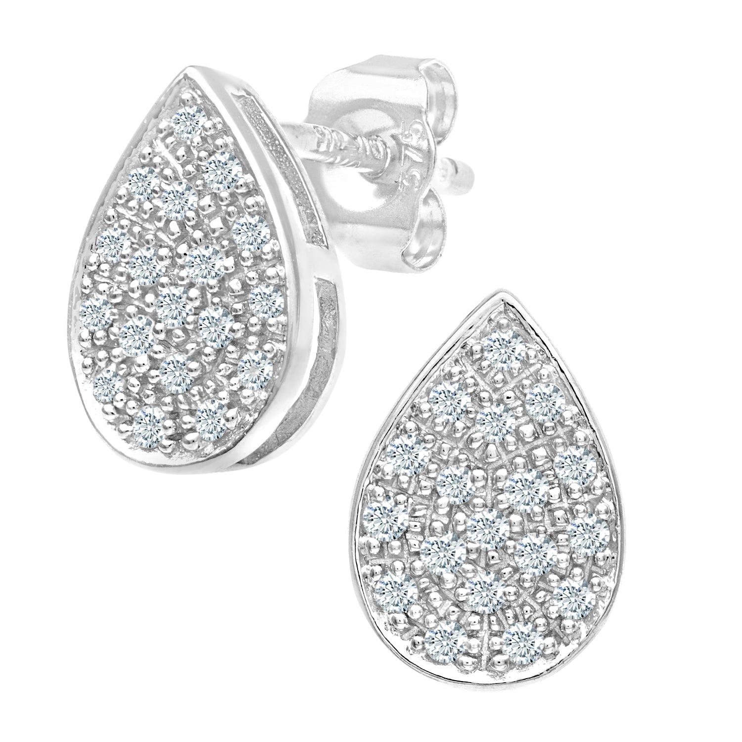 9ct White Gold  Round 15pts Diamond Teardrop Stud Earrings - PE0AXL3593W