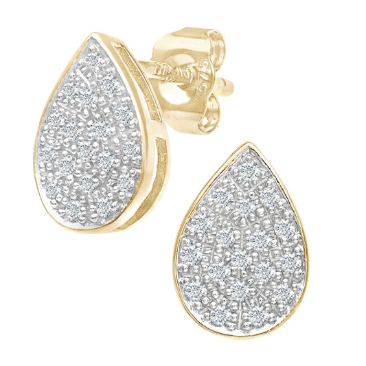 9ct Gold Round 15pts Diamond Teardrop Stud Earrings - PE0AXL3593Y