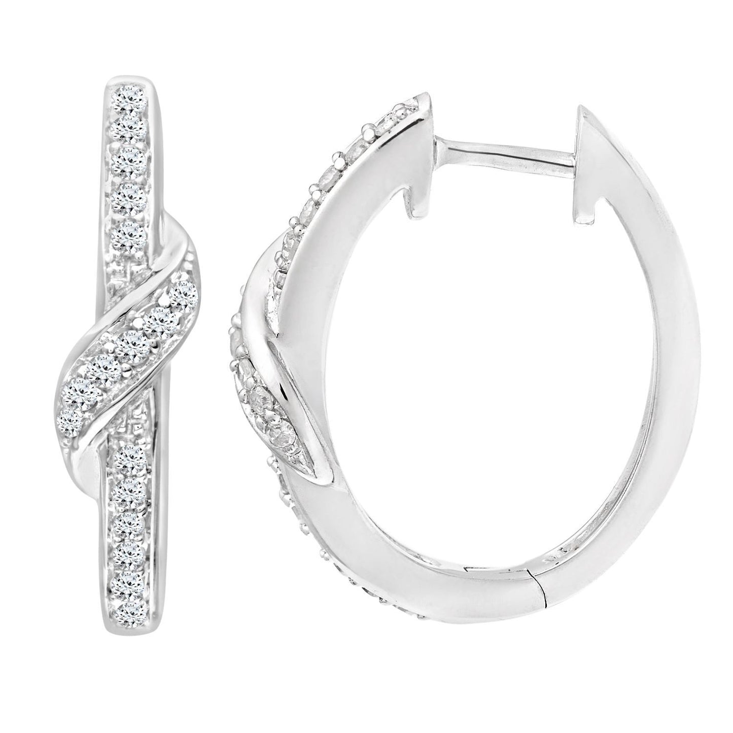 9ct White Gold  Round 22pts Diamond Crossover Hoop Earrings 5mm - PE0AXL3600W