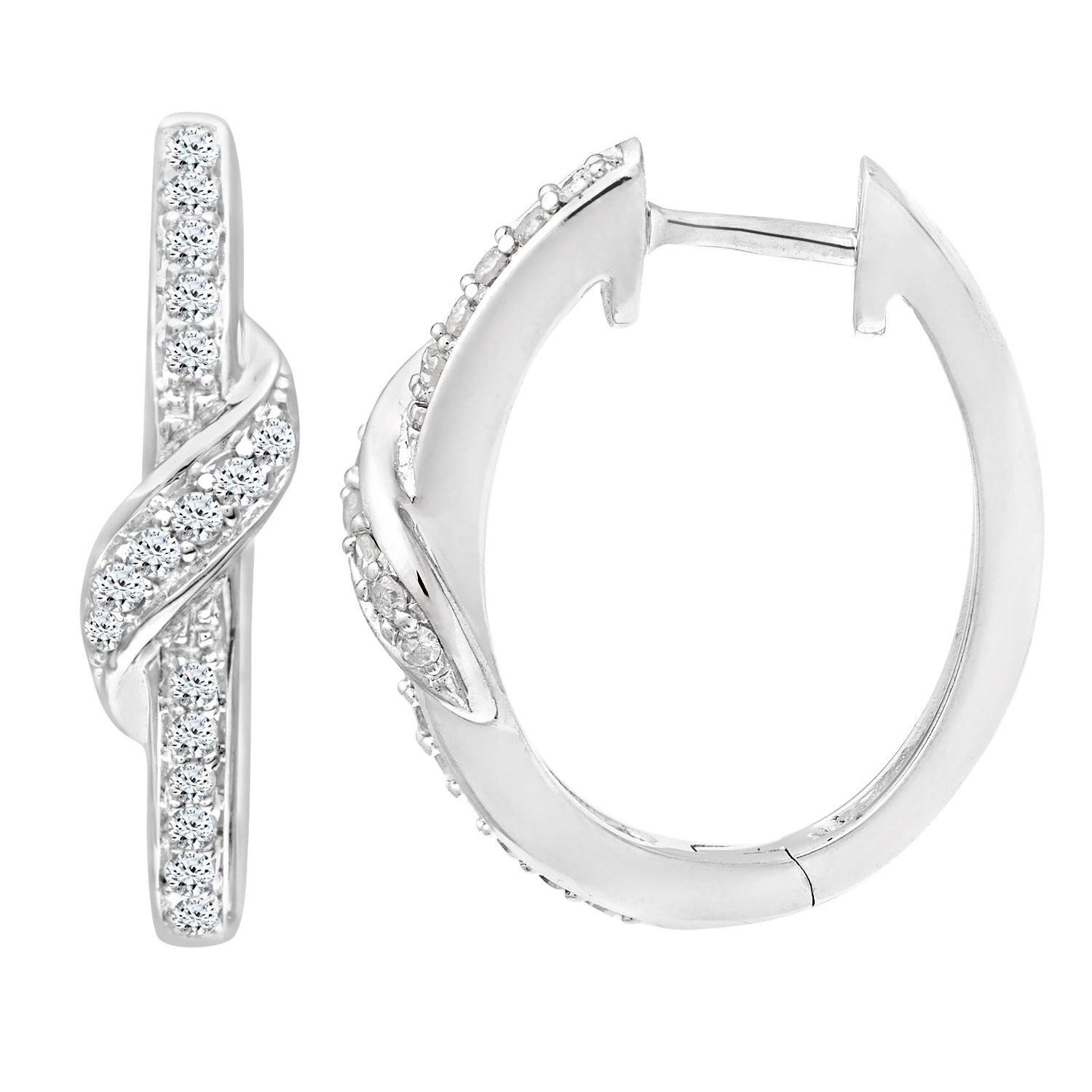 9ct White Gold  Round 22pts Diamond Crossover Hoop Earrings 5mm - PE0AXL3600W