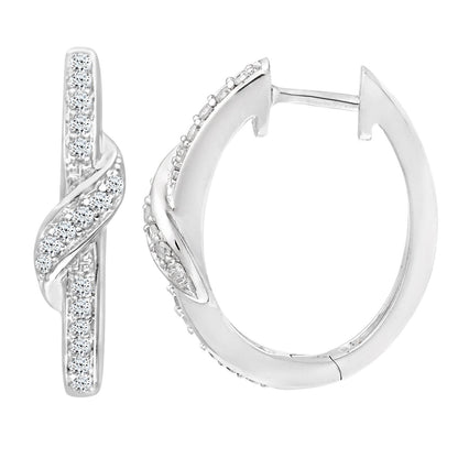 9ct White Gold  Round 22pts Diamond Crossover Hoop Earrings 5mm - PE0AXL3600W