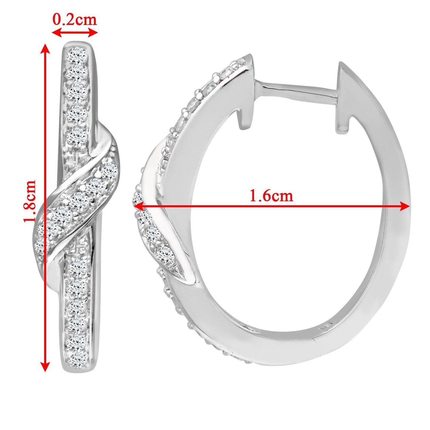 9ct White Gold  Round 22pts Diamond Crossover Hoop Earrings 5mm - PE0AXL3600W