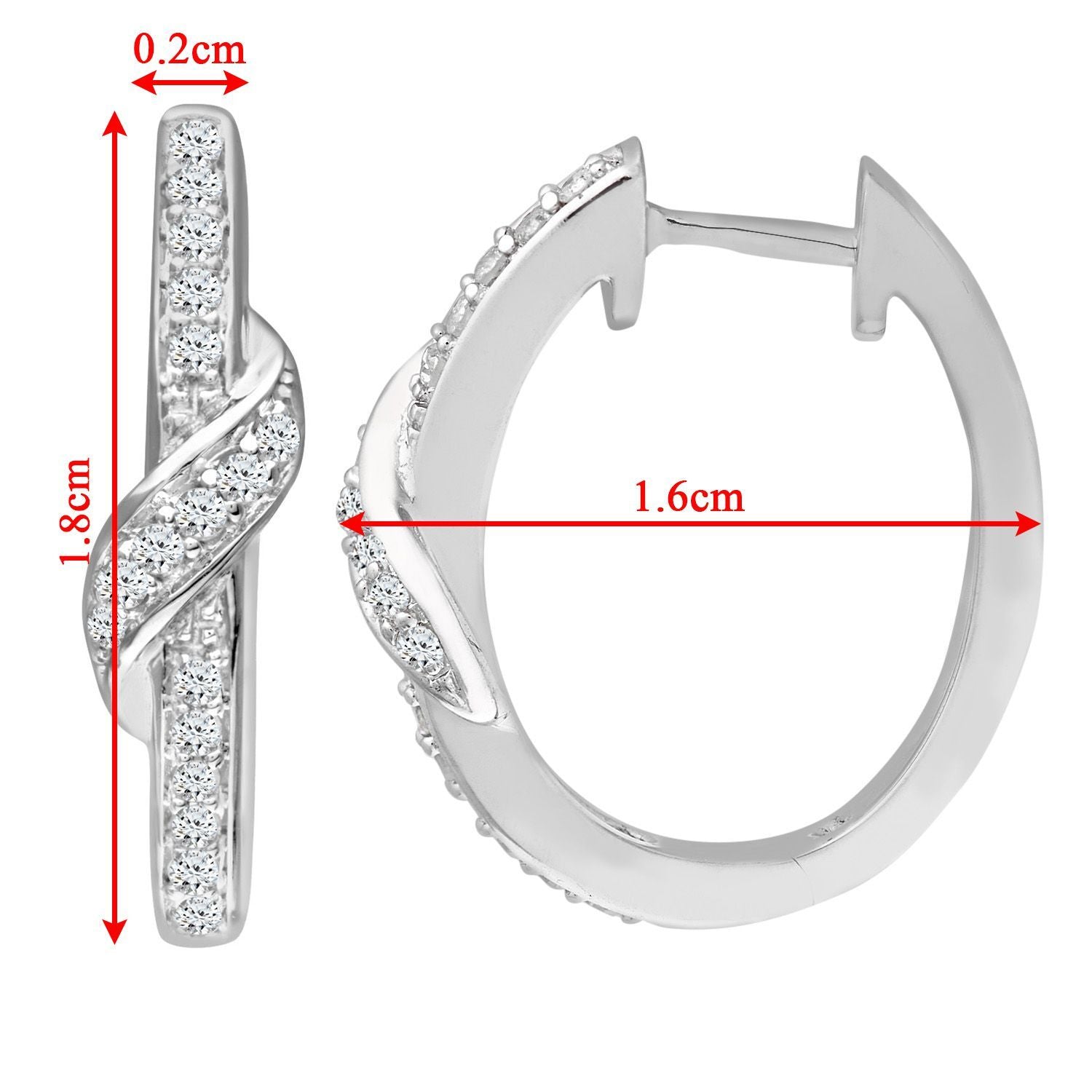 9ct White Gold  Round 22pts Diamond Crossover Hoop Earrings 5mm - PE0AXL3600W