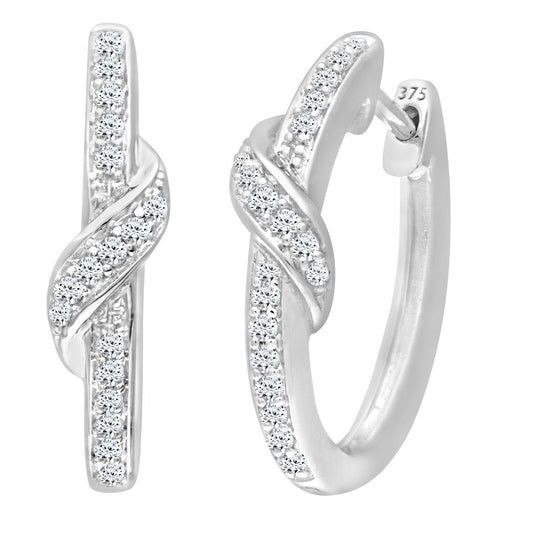 9ct White Gold  Round 22pts Diamond Crossover Hoop Earrings 5mm - PE0AXL3600W