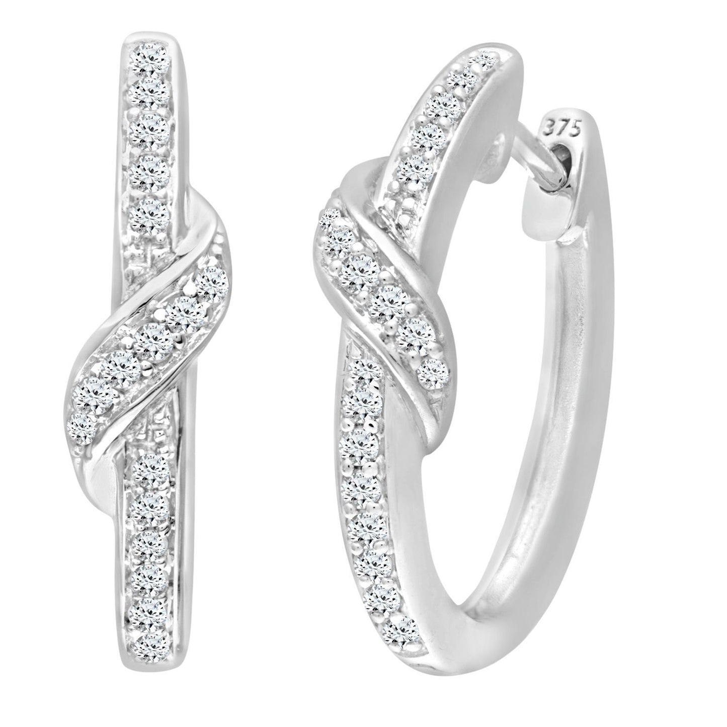 9ct White Gold  Round 22pts Diamond Crossover Hoop Earrings 5mm - PE0AXL3600W