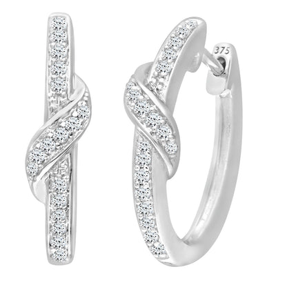 9ct White Gold  Round 22pts Diamond Crossover Hoop Earrings 5mm - PE0AXL3600W