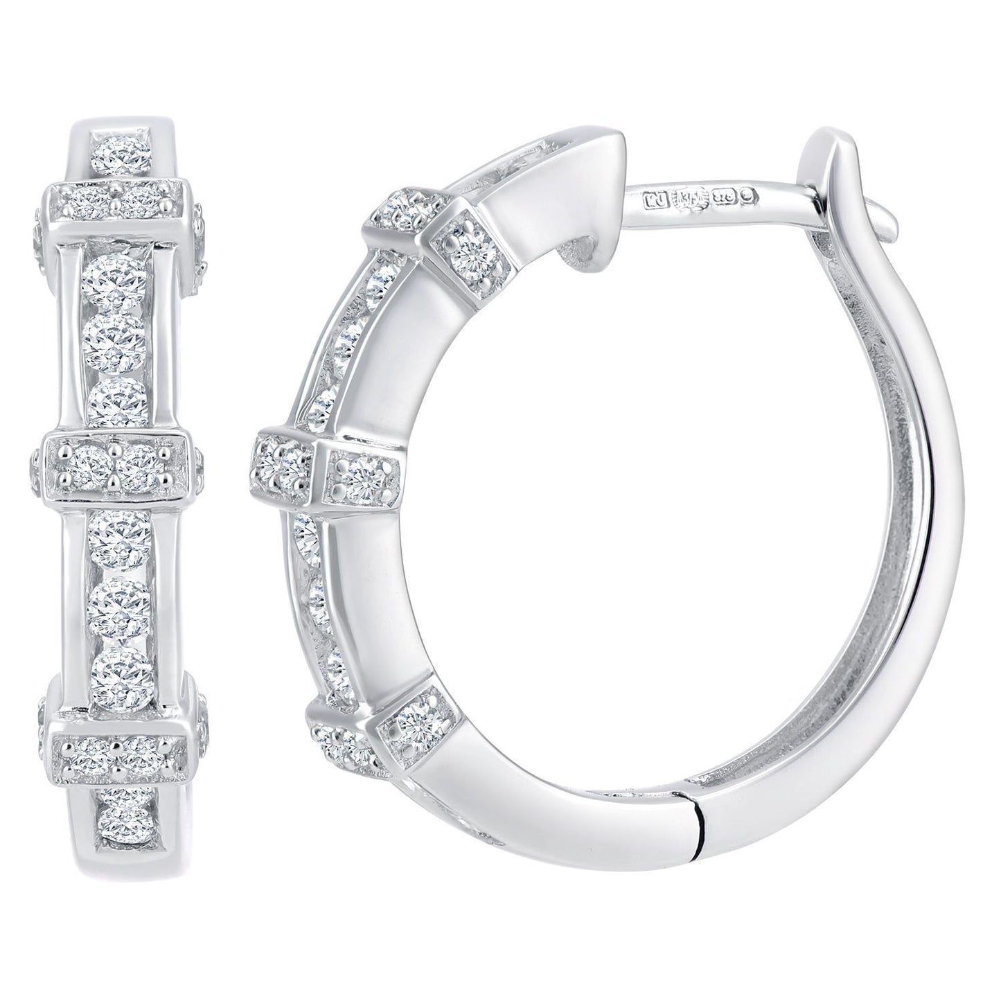 9ct White Gold  Round 1/2ct Diamond Channel Hoop Earrings 3mm - PE0AXL3623W