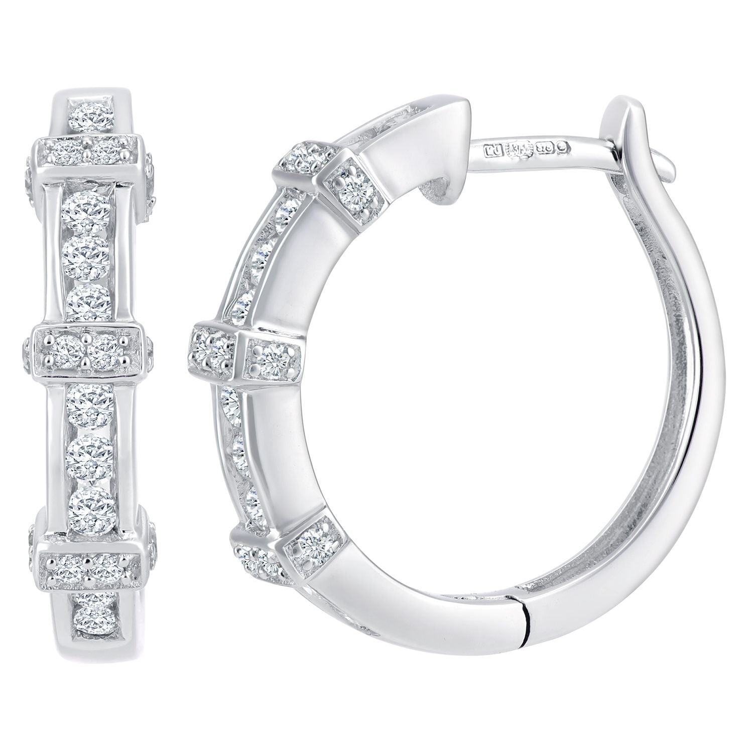 9ct White Gold  Round 1/2ct Diamond Channel Hoop Earrings 3mm - PE0AXL3623W
