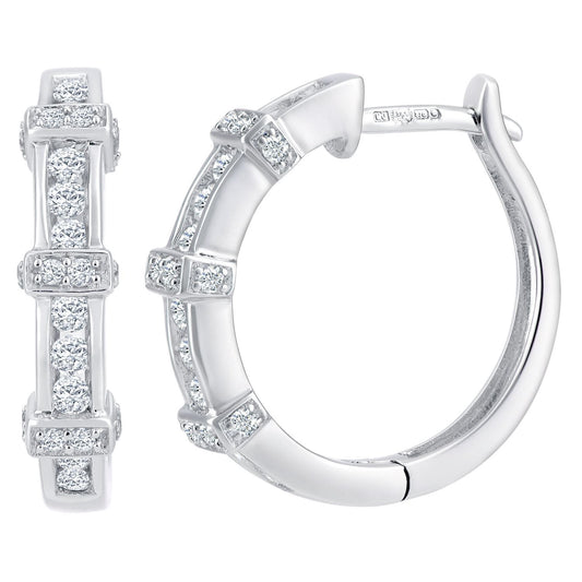 9ct White Gold  Round 1/2ct Diamond Channel Hoop Earrings 3mm - PE0AXL3623W