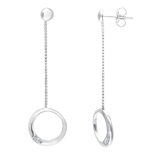 9ct White Gold  Round 3pts Diamond Circle Drop Earrings - PE0AXL3634W